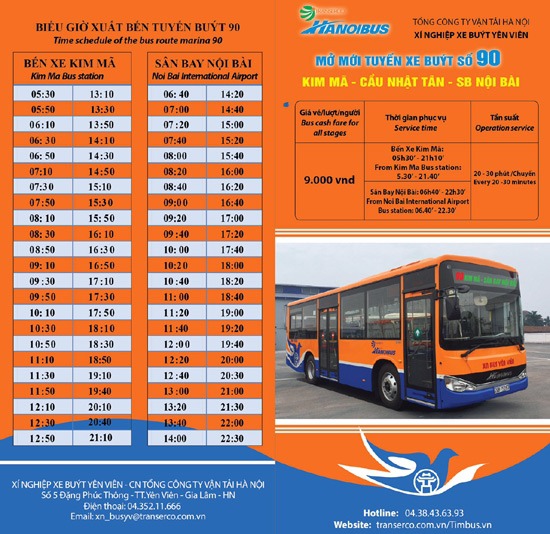 Các tuyến xe bus đi sân bay Nội Bài